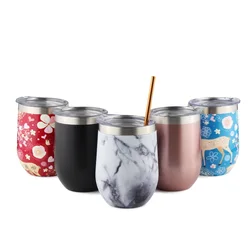 Custom logo amazon hot, selling stock wooden design Steel Wine Insulated Tumblers egg shape Yerba Mate Gourd Tea Cup/