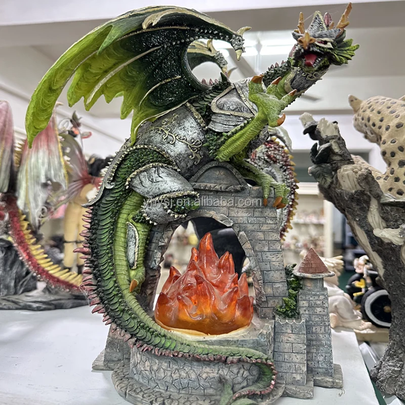 Collectible Gifts Dragon Statue Figurines Grey Medieval Castle Dragon Figurines Best for Holding Tea Candles Dragon Office Decor