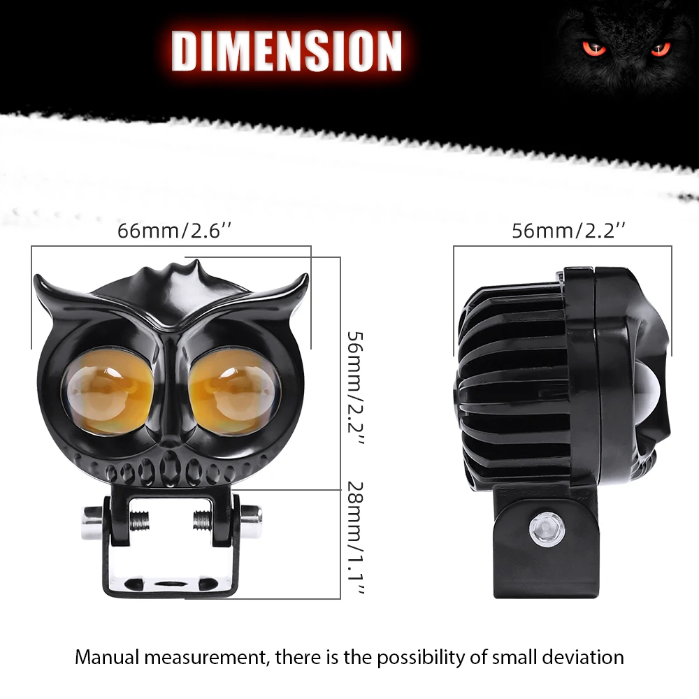OWL 2.8' inch 12v 24v 3000LM High low beam Spot auxiliary fog light Dual Color yellow ATV UTV Mini motorcycle Led work light