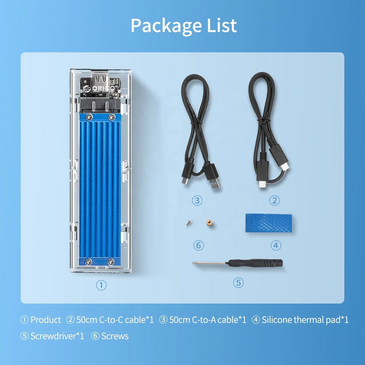  ORICO M.2 M-Key SSD Enclosure USB3.1 10Gbps 2TB Type-C Portable Hard Disk Case Mini Clip/Push Open Storage Box