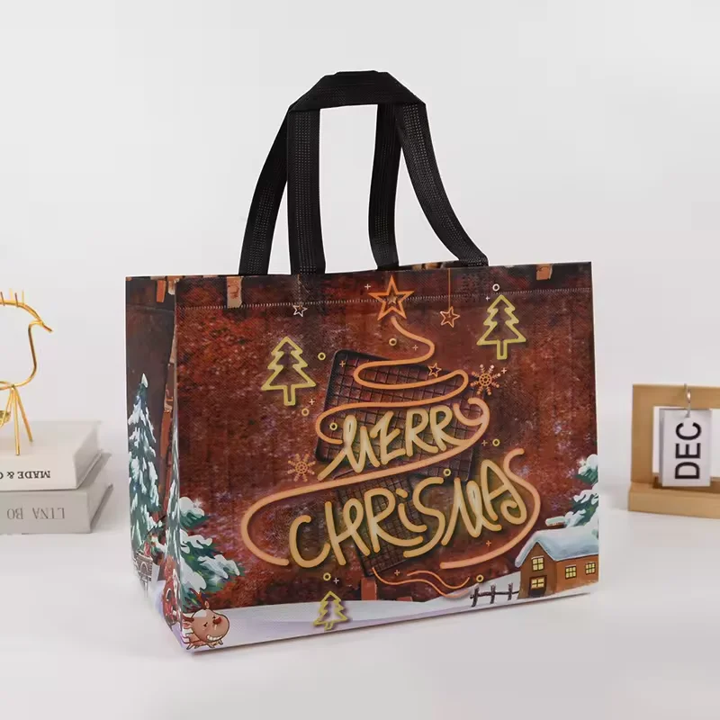 Wholesale New Popular Non-woven Laminated Christmas Gift Bag for Merry Stock Size Many Design to Choose