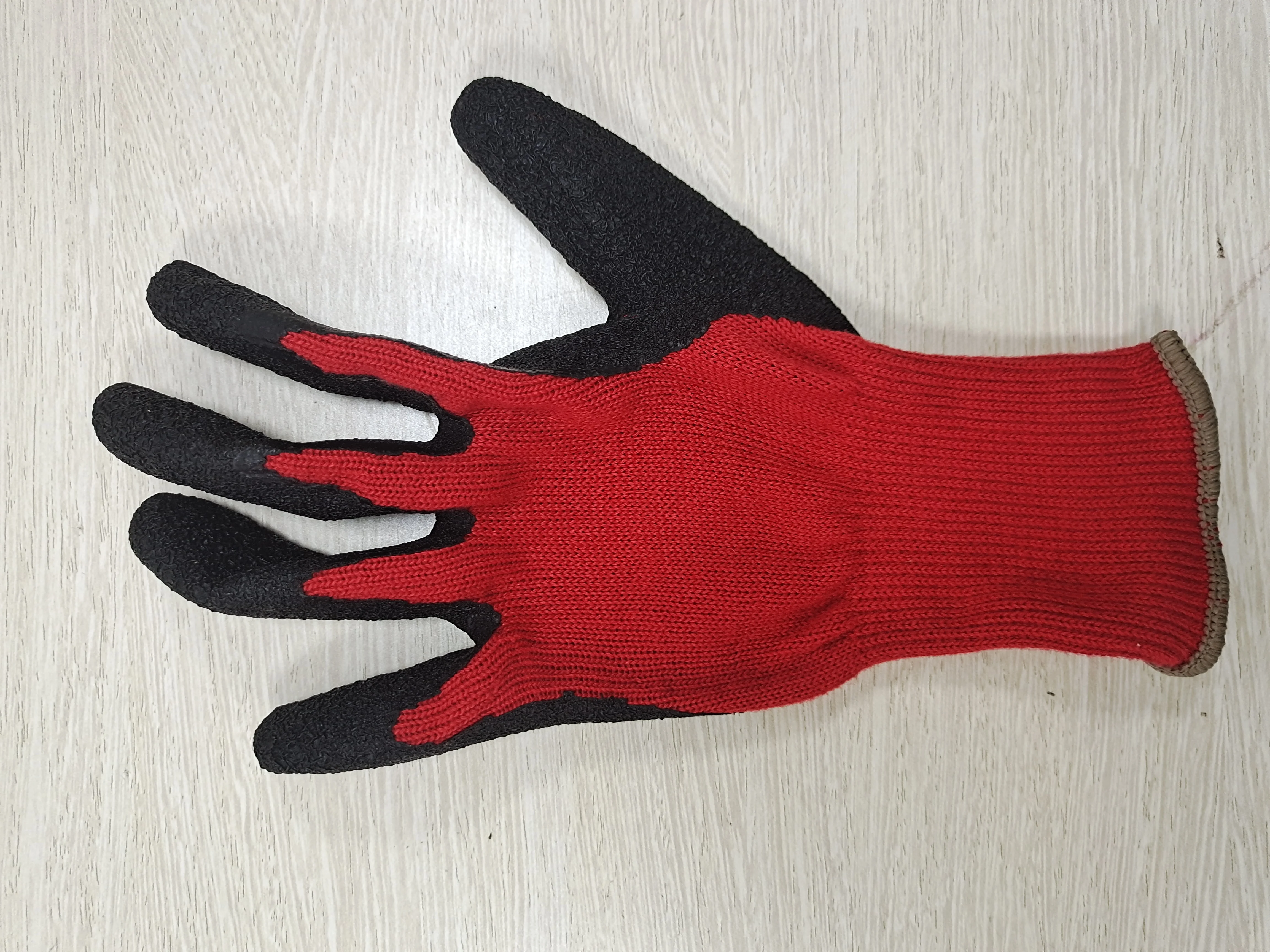 Work safety wave crinkled latex Gloves Non-slip 10gauge Polyester cotton Latex Crinkled work Gloves