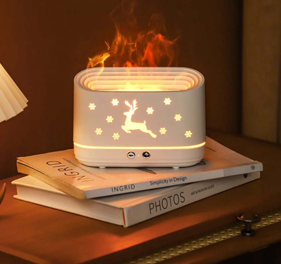 Hot sale office living room lucky deer 3d fire humidifier usb purifier air humidifier led flame volcano humidifier (1600694539291)