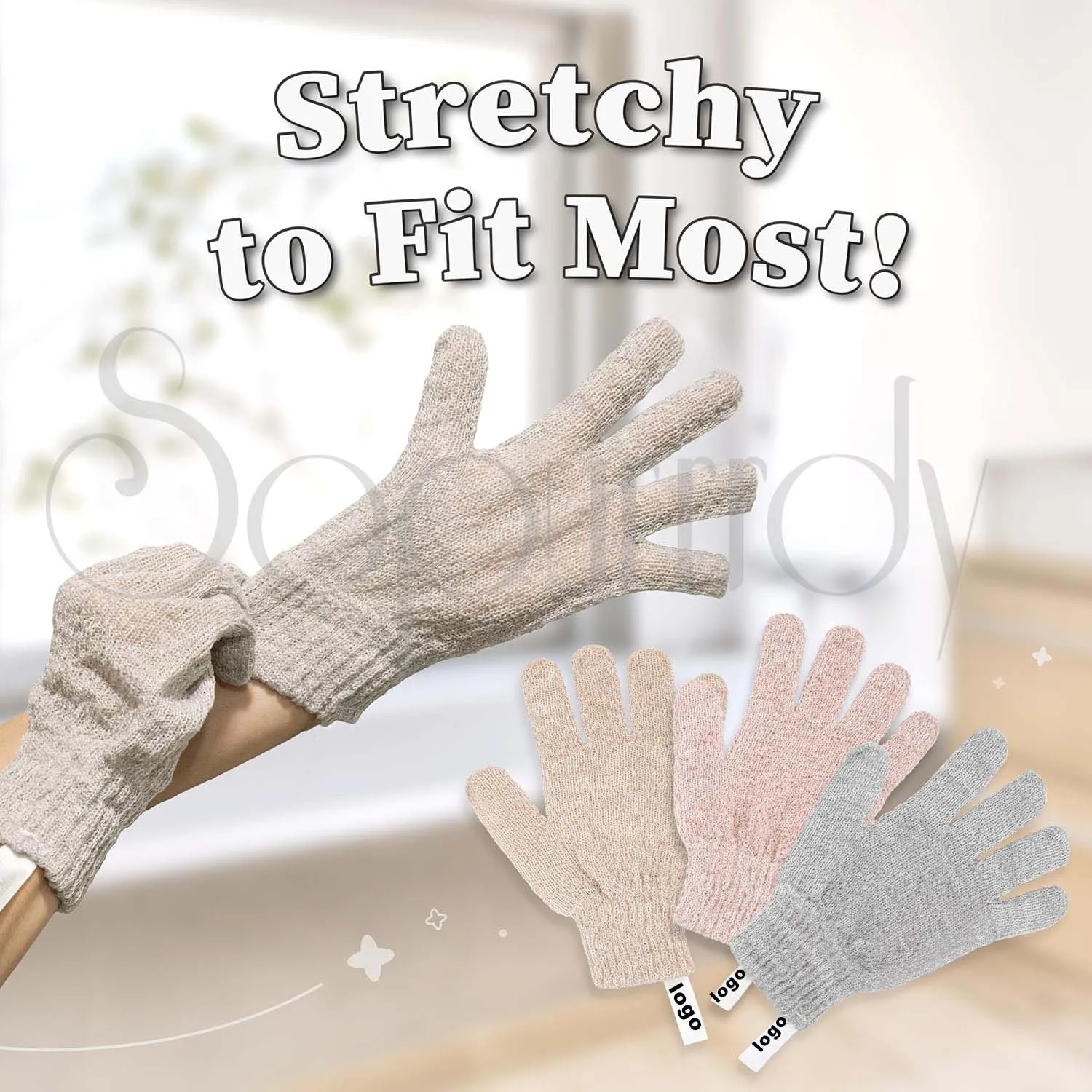 Custom Logo Bath Shower Gloves Exfoliating Dead Skin Gloves Soft Nylon With Hanging Loops Glove For Man Women Washing Body