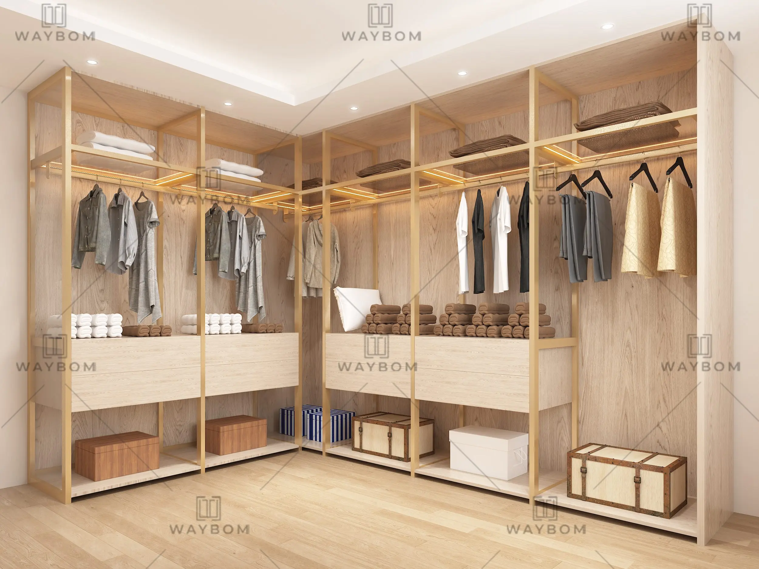 New Design aluminum glass Armoire Dressing Room aluminium wooden Clothes Closet system Wardrobe