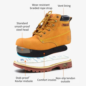 High-quality micro fiber leather rubber sole safety boots  waterproof non-slip industrial steel toe high ankle  safety boots
