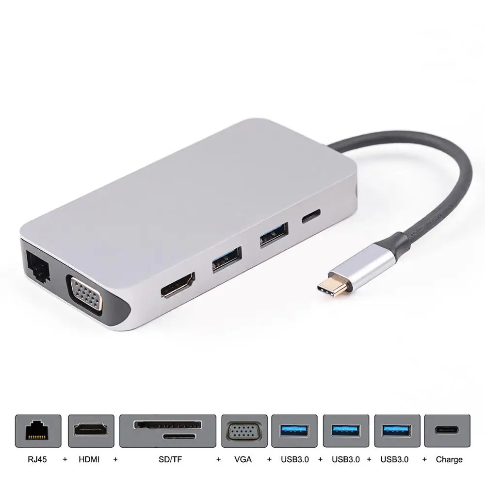10 в 1 USB-концентратор типа C 3 0 док-станция 4K HDMI VGA цифровой AV многопортовый Кабельный адаптер с 100 Вт PD зарядным устройством для Macbook pro