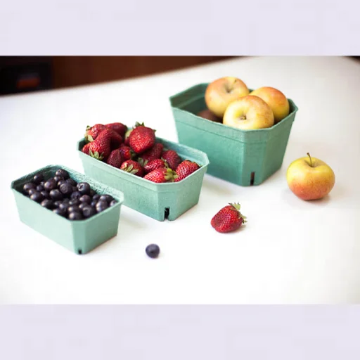 Eco-Friendly Pulp Fiber Berry Basket Container Strawberry Blueberries Tomatoes Biodegradable Paper Molded Pulp Vented Basket
