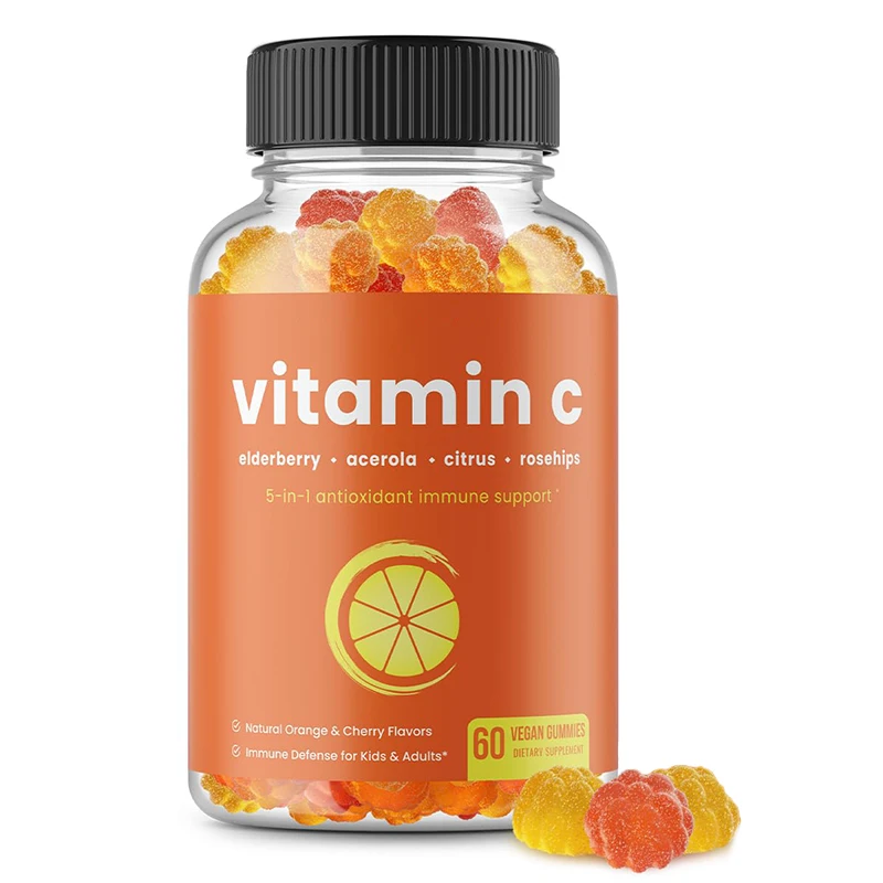 Vitamin C Gummies 5-In-1 Elderberry Rosehips Citrus Bioflavonoids & Acerola Cherry Boost Immunity Vitamin C Supplement Gummies