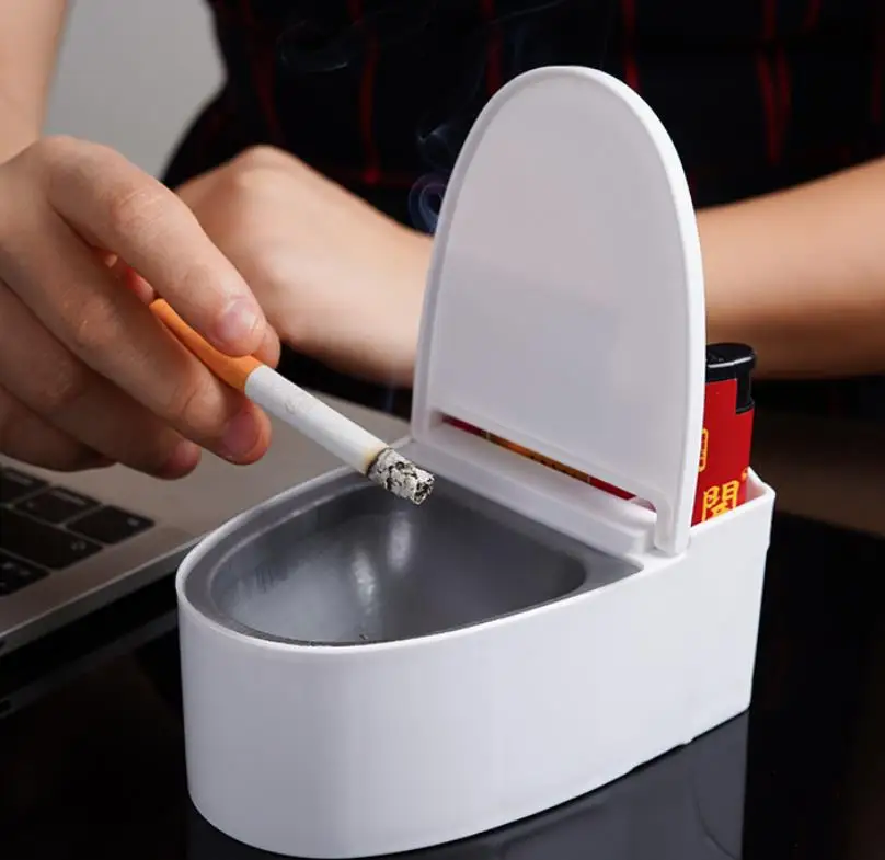 Creative Toilet Ashtray Bathroom Covered Stainless Steel Ashtray self-adhesive Cigar Ashtray