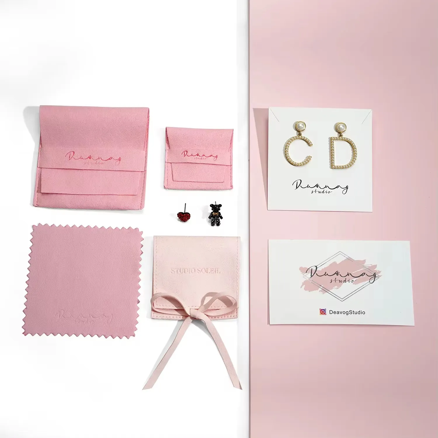 Custom Logo Jewelry Pouch Microfiber Jewelry Packaging necklace earings storage bag jewelry pouch with insert