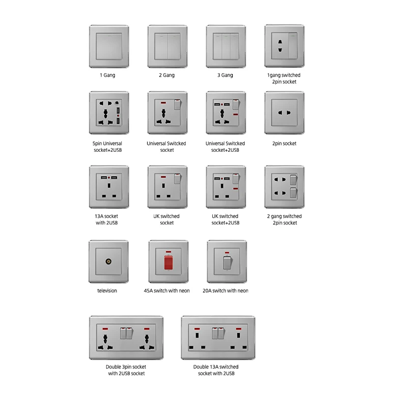 L3.4 factory price silver grey 1 2 3 4 gang wenzhou electric wall switch for home