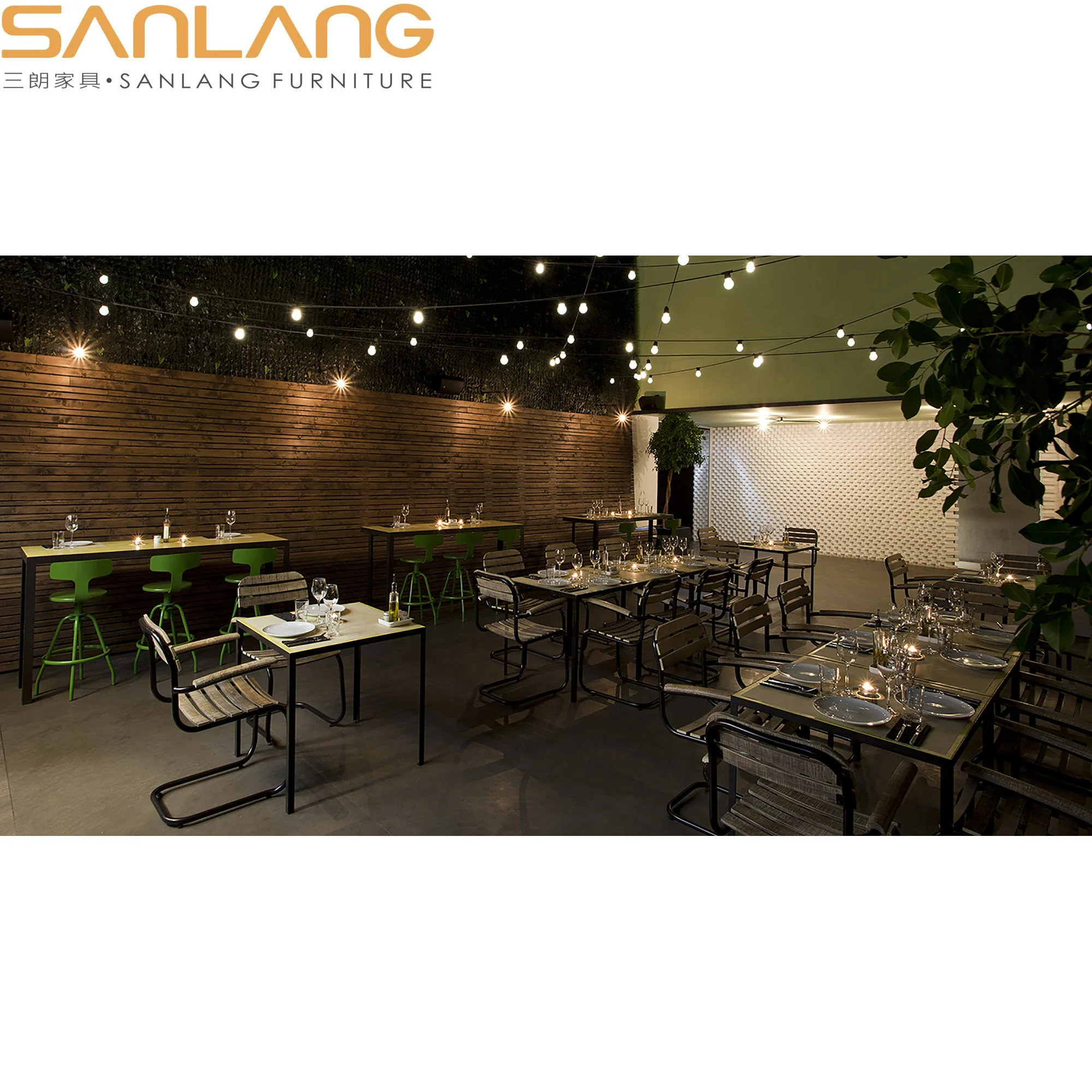 Wood modern furniture set wholesale simple bistro desk and chairs coffee brass tables leg set beach use waterproof dinner table