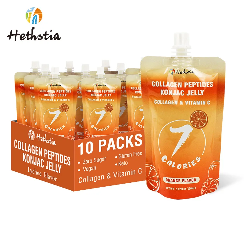 Zero Carb Healthy Snack Sweet Fruits Juice Orange Flavor With Collagen Peptide Konjac Jelly Drinkable Pudding Jelly Konjac