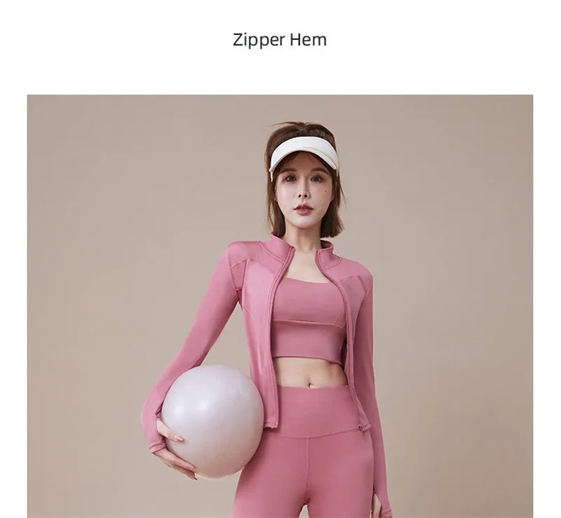 J3013 New Arrival Sun Protection Quick Drying Yoga Sports Jacket Stand Up Collar  Stretch Tight Waist Slim Fit Running Blazer