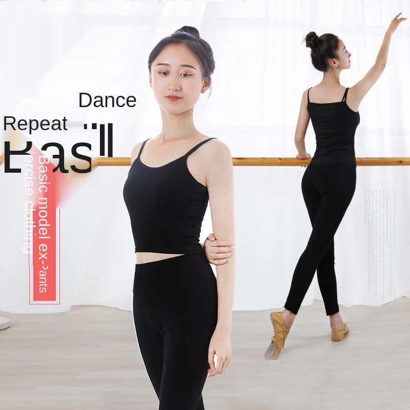 black ballet body tight  stretch dancing singlet with pants cropped practice pants training wear
