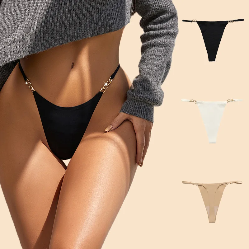 Seamless Sexy Underwear Low Waist G-String Women Fashion Pure Color Thong Breathable Thin Comfortable Panties Black Khaki 0510