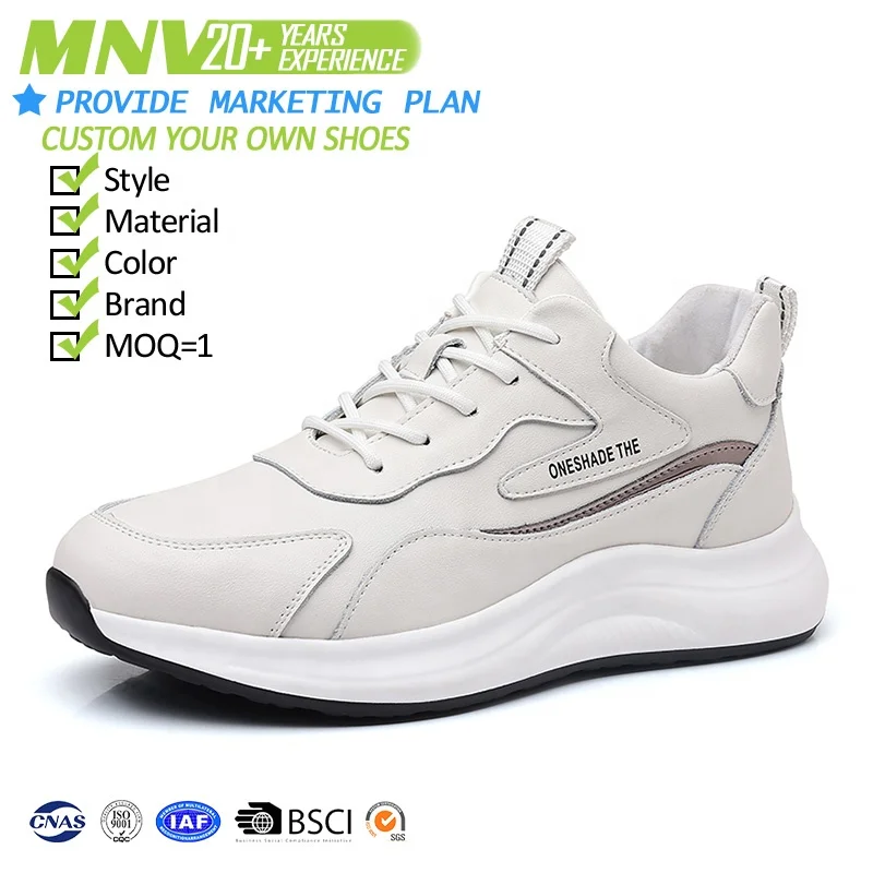 MNV Custom LOGO Blank Shoes High Quality Genuine Leather White Black Casual Sneakers for Men