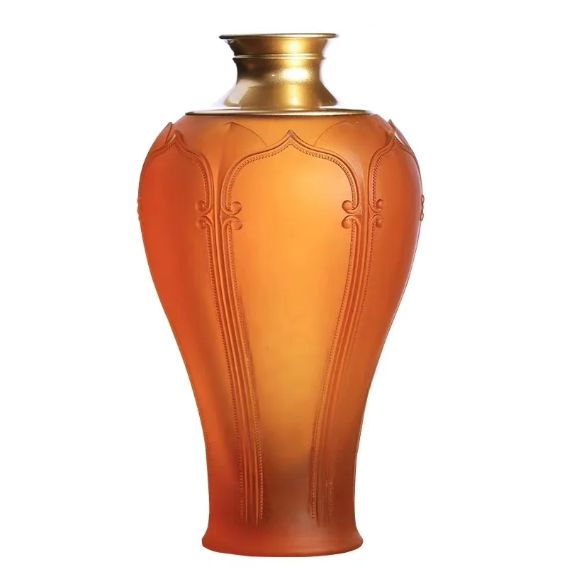 Hot sale Crystal Auspicious Modern Art Luxury Unique Liuli  Metal flower Vases For Home Decor