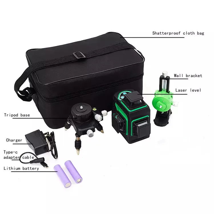 Automatic Self Leveling 360 Rotating Rotary 3D Laser Multi Cross Line Red Green Beam Laser Level 3D 12 Lines Meter