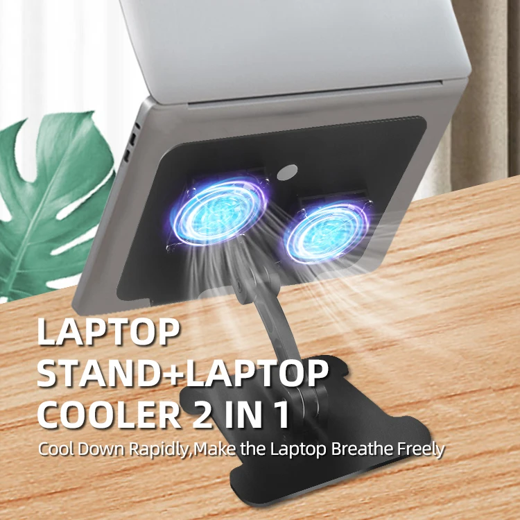 WEELIN Laptop Holder With Cooler Fan Ergonomic Aluminum Height Adjustable Folding Laptop Stand