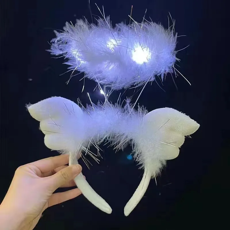 LED Angel Halo Headbands Feather Wreath Glow Hair Band Festival Play Cosplay Christmas Other Party Prop Favor Decorations