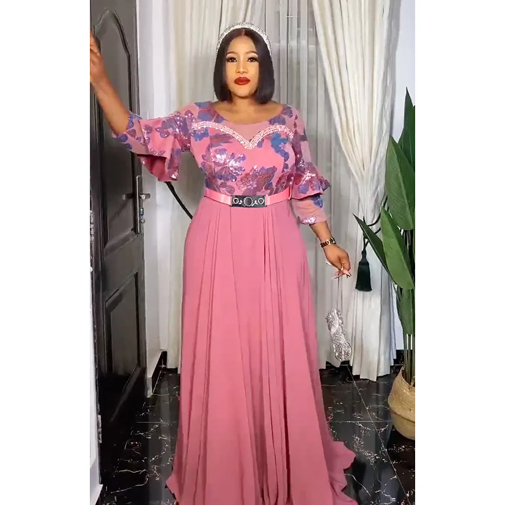 2023 spring summer elegant beaded fashion party long chiffon straight dresses