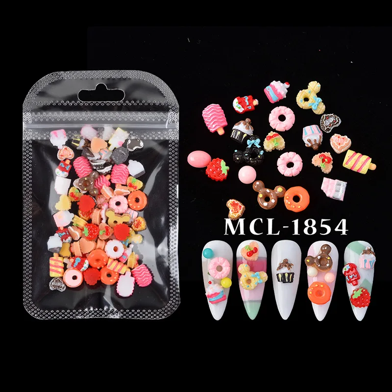 100pcs/Bag Designer 3d Kawaii Mixed Candy Food Ice Cream Donuts Resin Nail Art Decoration Charms