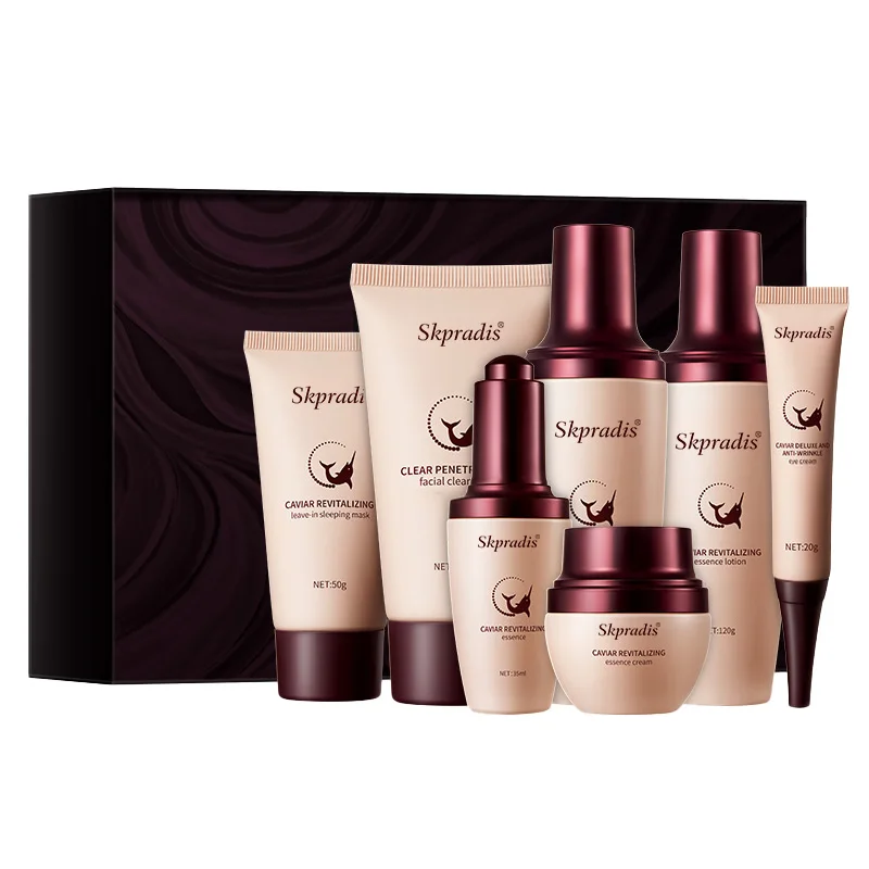 Luxury 7 Pcs Caviar Skin Sets Spa Gift Nourish Anti Aging Korean Skin Care Set For Women