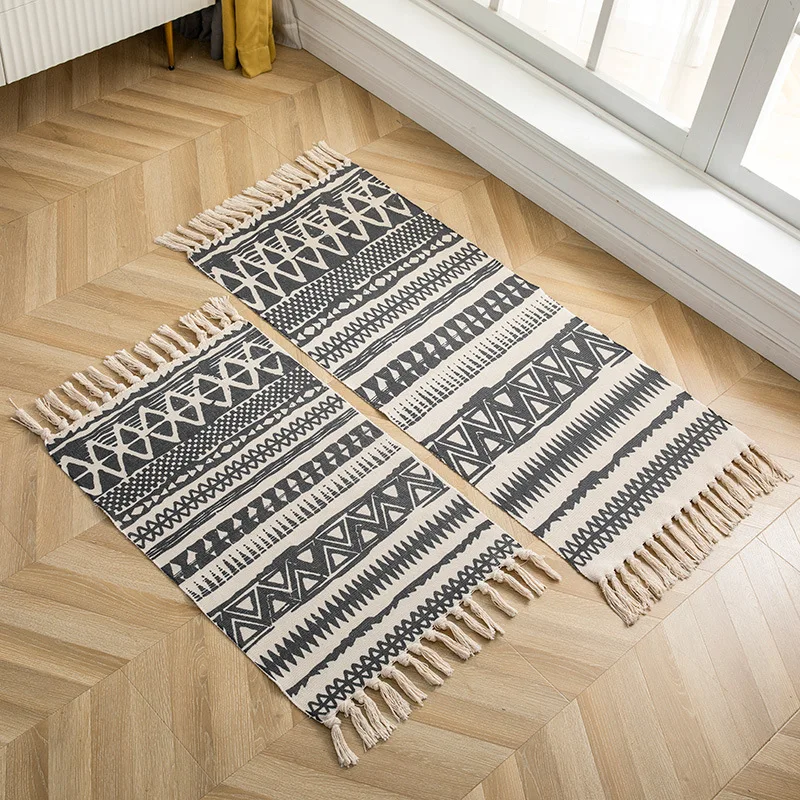 Nordic Style Retro Fringed Cotton And Linen Long carpet Living Room Sofa Coffee Table Floor Mat Bedroom Bed Side Mat