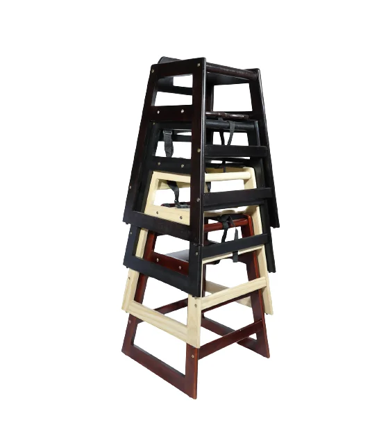 Customized Color Commercial Grade Stack-able High Quality Solid Wood children baby high chair For Restaurant Home Use