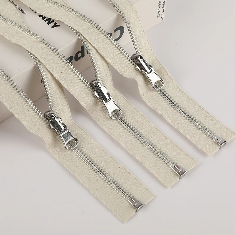 100% Pure cotton tape cremallera dyeing reversible pull zipper silver 5# two sided zipper open end metal cotton zipper