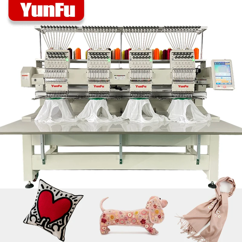 4 heads embroidery machine Industrial use computerized 12/15 needles socks embroidery device DAHAO computer