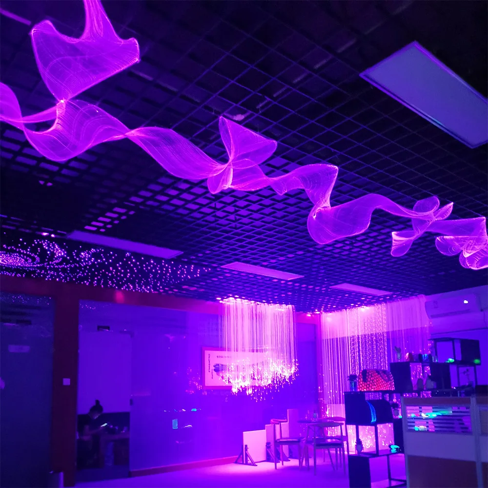 Decorative fiber optic cable fabric mesh lights for outdoor tree landscape lighting