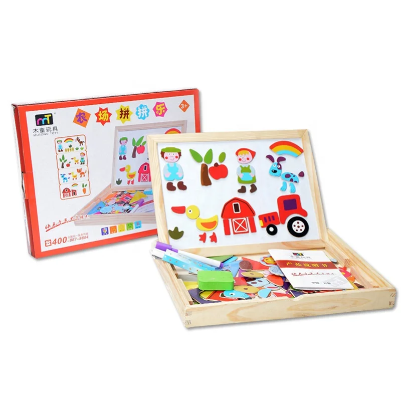 30cm*23cm Wholesale Light Drawing Board Double-sided Magnetic Wood Drawing Board Children 3D Educational Puzzle Toys For Kid