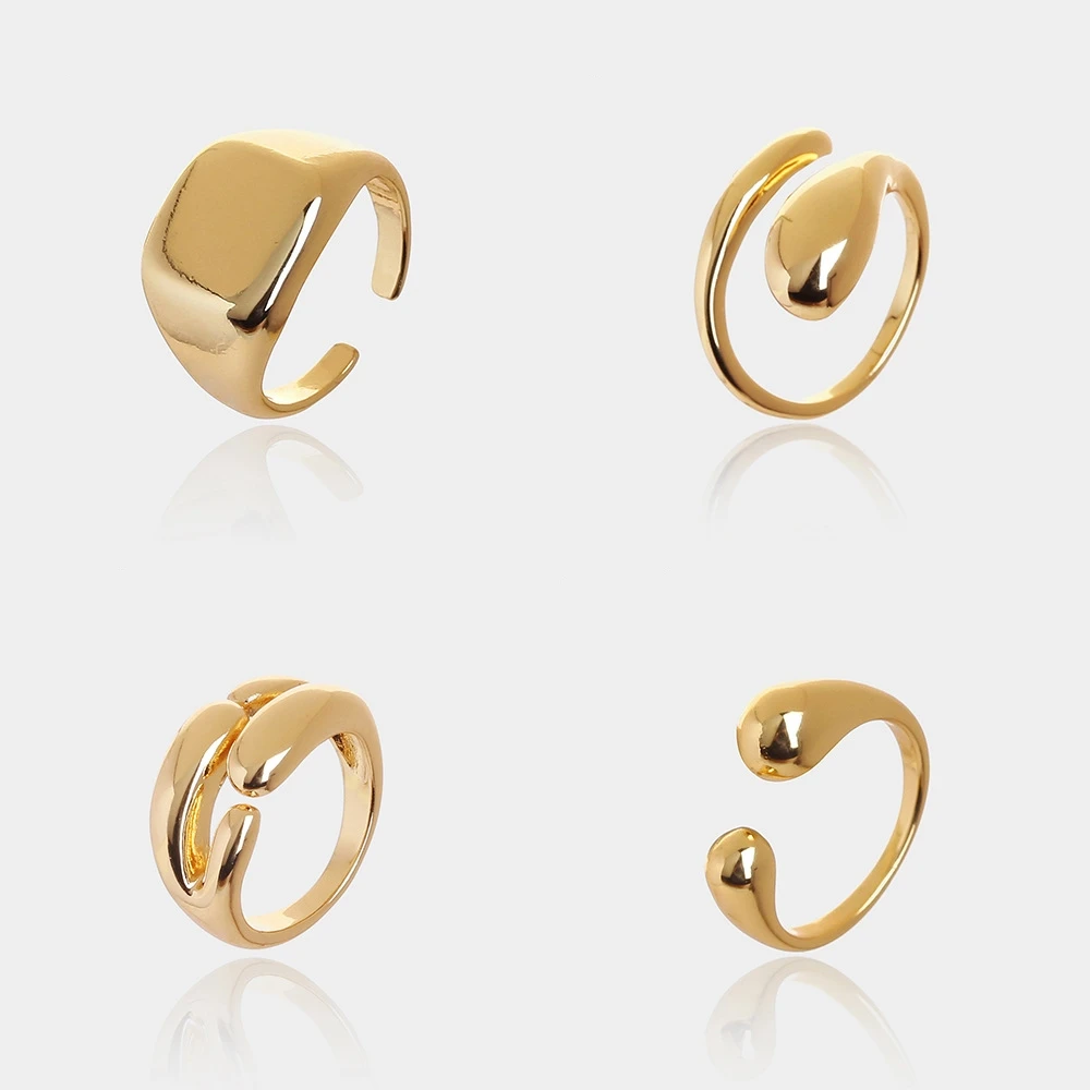 Custom geometric shape multi-layer water drop ring copper plating 18K real gold water drop cross female custom logo ring