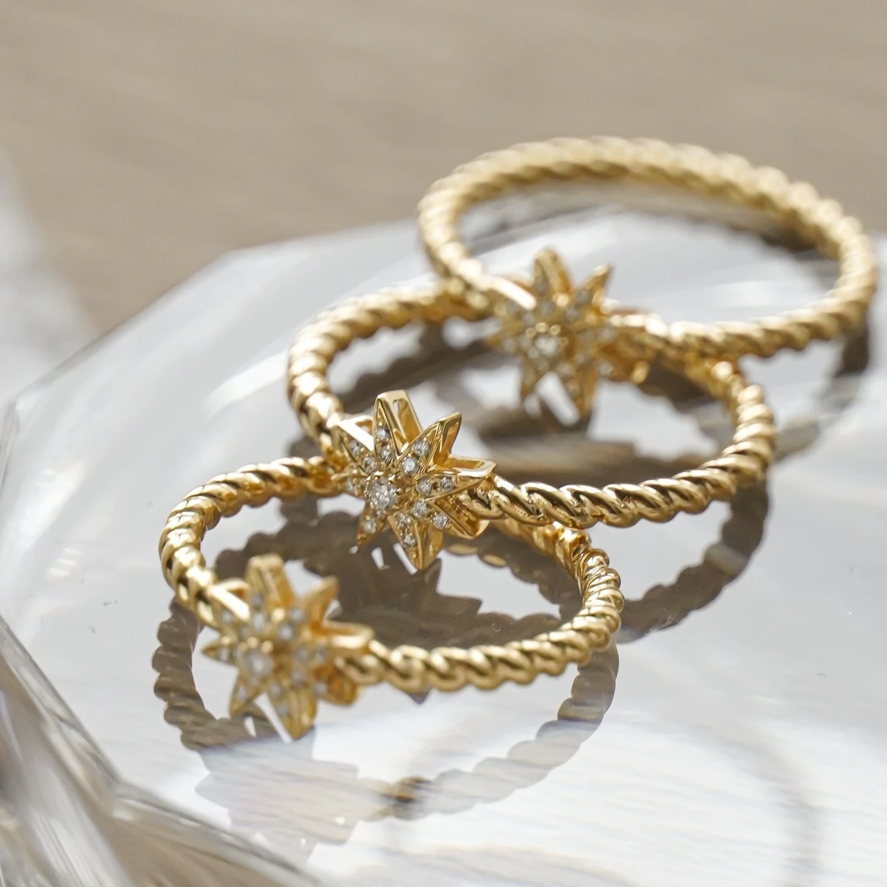 H&F Original 14k Solid Gold Ring Vintage Natural Diamond Simple Designs for Girls Hammered Star 14 karat Rings Fashion Jewelry