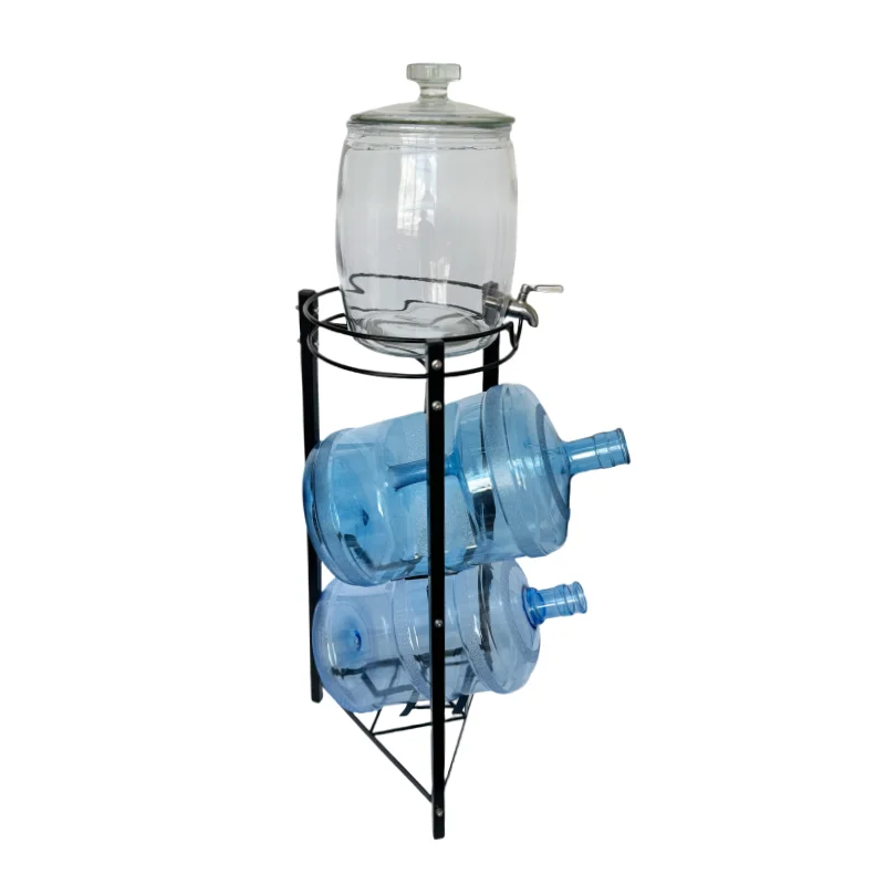 5 Gallon Ceramic Crock Water Dispenser Floor Metal Storage Stand Rack with Ring on top for Water Bottle with Tap