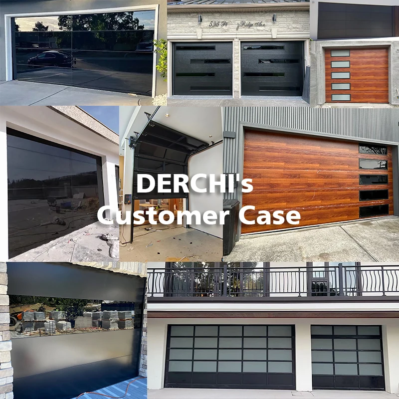 DERCHI Factory 16x8 Modern Auto Rolling Garage Door Black Glass Remote Control Sectional Security Aluminum Glass Garage Doors