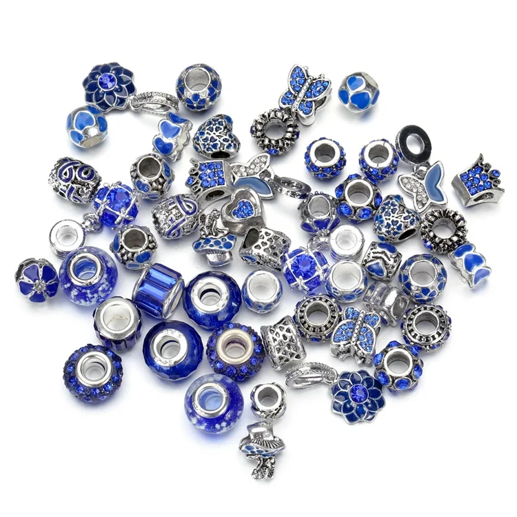 50 Pcs/Set Alloy Bead Large Hole Jewelry Findings Components For Women DIY Bracelet Necklace Glass Crystal  Beads