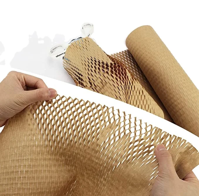Custom Made Size 50cm*100m  Pure Wood Cushion Packing Honey Comb Packaging Product Honeycomb Wrap Paper
