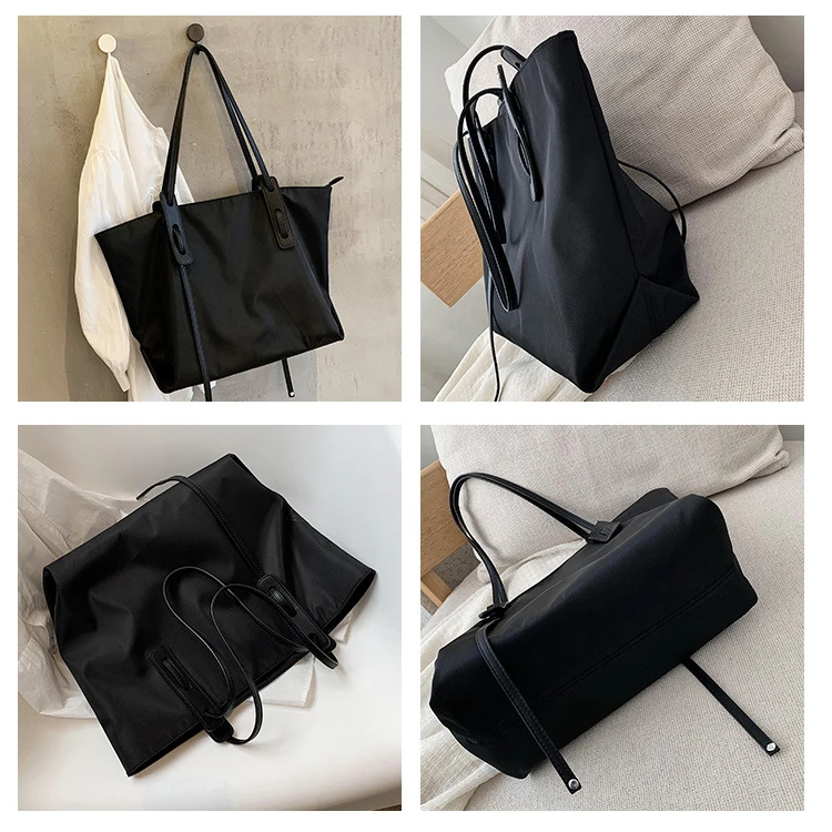 trendy ladies women handbag fashion large capacity hand bag leather handle nylon tote bag wholesale