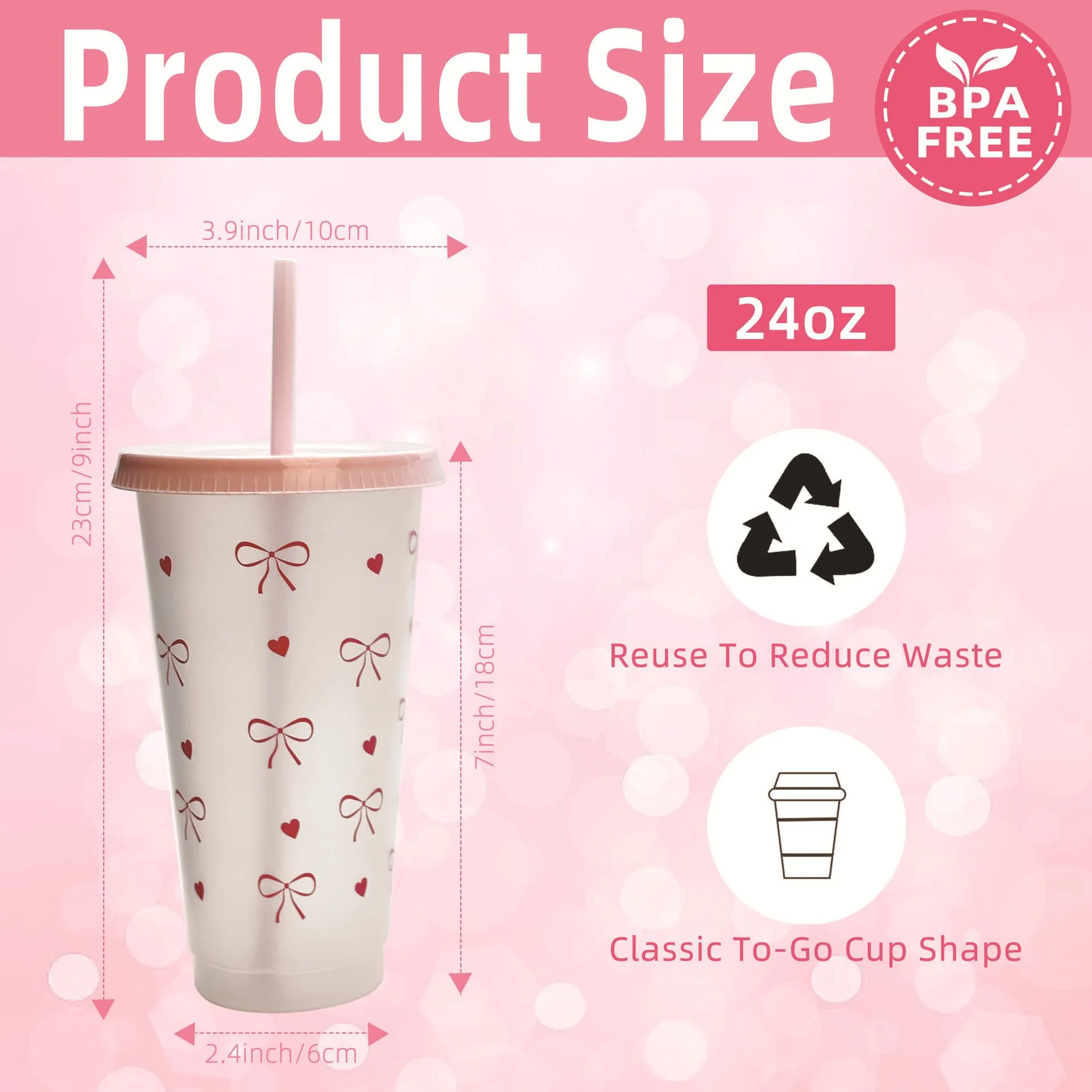 Promotion Stadium Pink Bow Plastic Cup With Lid And Straw Reusable Clear Cup
