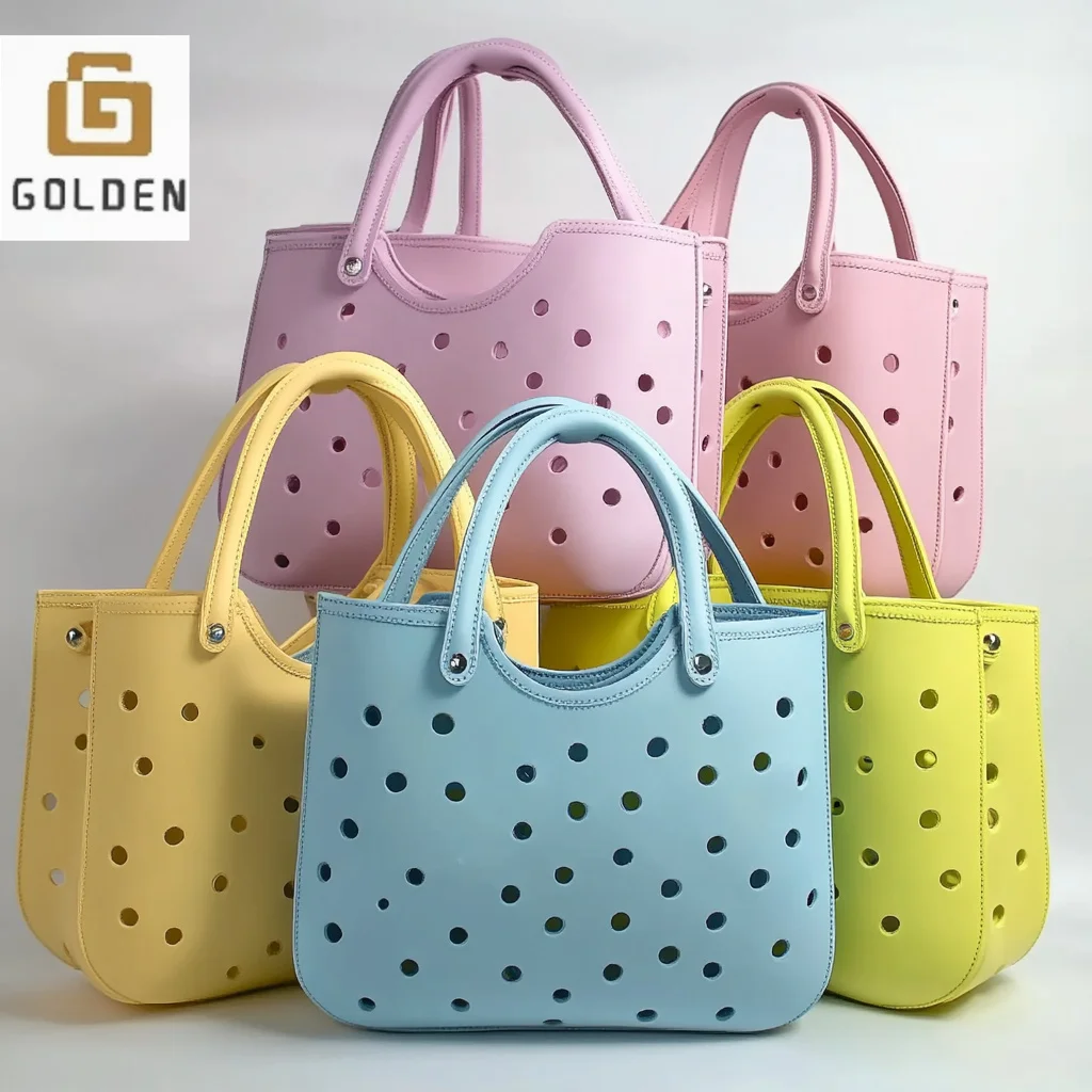 Golden Wholesale Fashion Hot Factory Waterproof Eva Silicone Summer Rubber Handbags Custom Logo Canvas Women Tote Bag