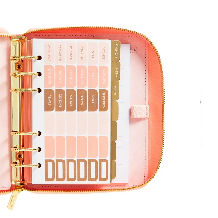 Custom Pu Leather Agenda A6 Organizer Weekly Diary Zipper Closure Organizer Agenda Card Holder Planner Leather Binders