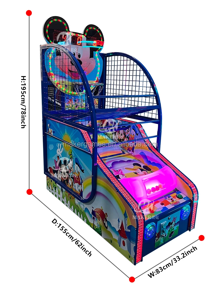 MAKER High Quality Cute Mickey Free Customization Amusement Park Arcade Basketball Shooting Cabinet Basketball Game Machine