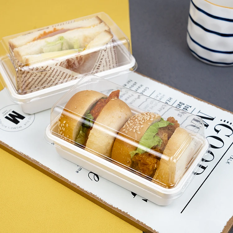 Custom Burger Plastic Packaging 2pcs Hamburger Box Clear PP Blister Food Container Take Away Hamburger Boxes with Clear Lids