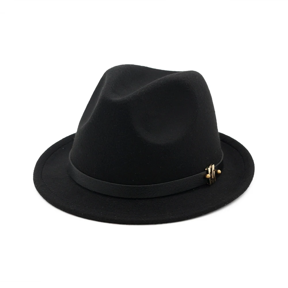 Brief Style Unisex Pure Color Roll Edge Wool Felt Hat Borsalino Jazz Fedora Hat