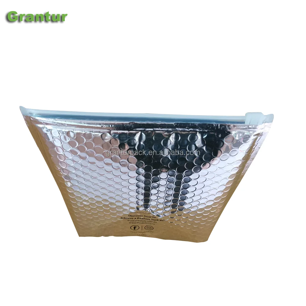 aluminum foil thermal insulated stand up zipper bubble envelope for storage Cool Food Take Out Courier Bags