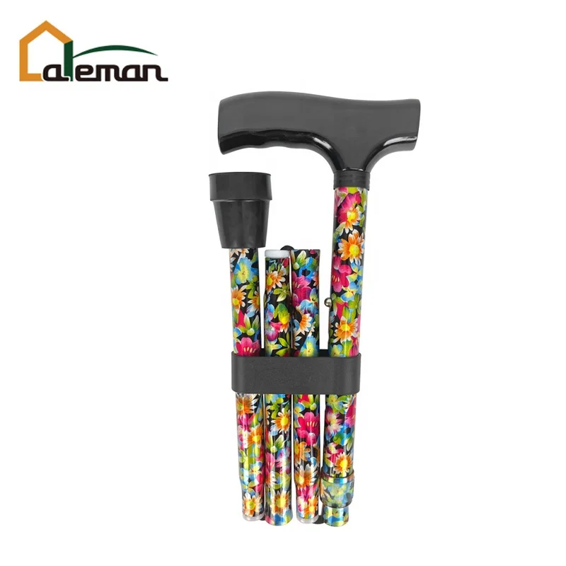Colored print Floral Aluminum Folding Cane Walking Stick Decorative Collapsible Retractable Adjustable Heights for Lady Blossoms